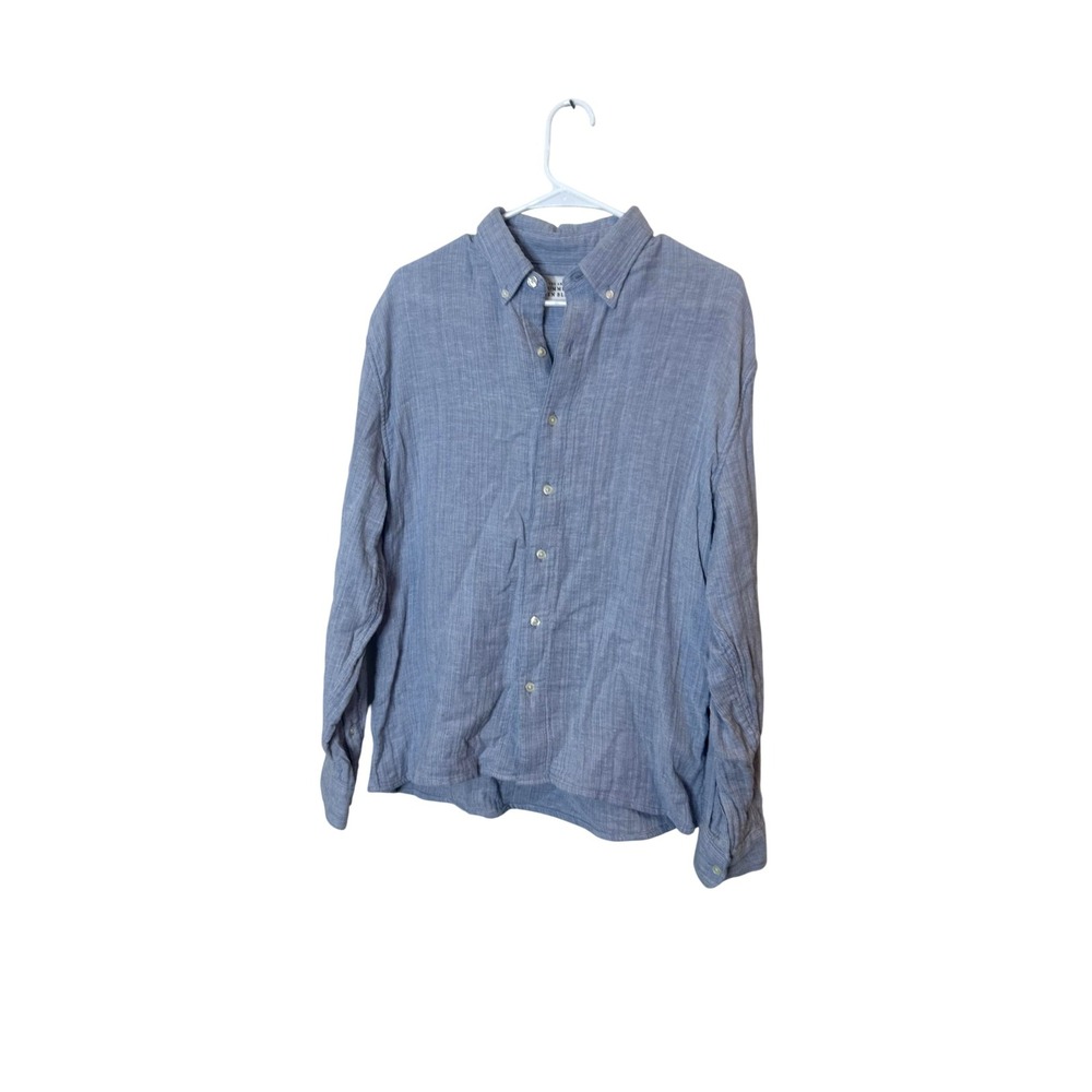 Abercrombie & Fitch Shirt Mens Small Blue Linen Blend Long Sleeve Button Up